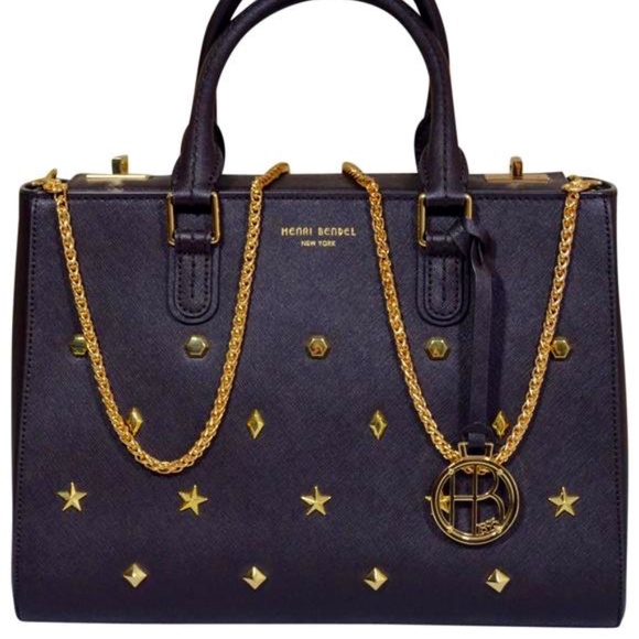 Henri Bendel Handbags - Studded Turnlock Black Leather Satchel